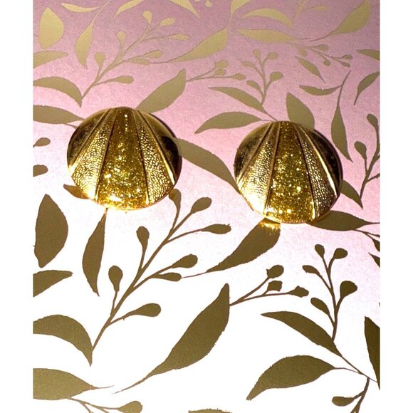 Vtg. Gold-Tone Round Clip-On Earrings Textured Glittery Enamel Clips, jewelry - Picture 9 of 11